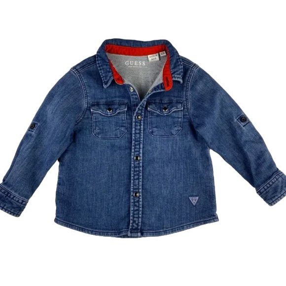 Guess Stretch Denim Roll Up Cuffs Shirt -size 12M - Picture 3 of 8